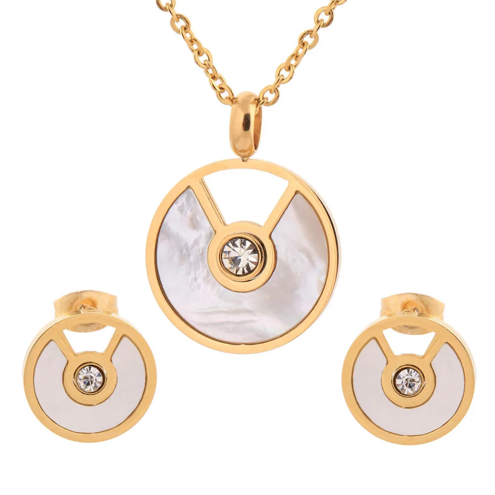 

Wedding Bridal Dress Accessories Crystal Jewelry Sets For Women Shell Necklace Earrings Set Gold-Color Holiday Party