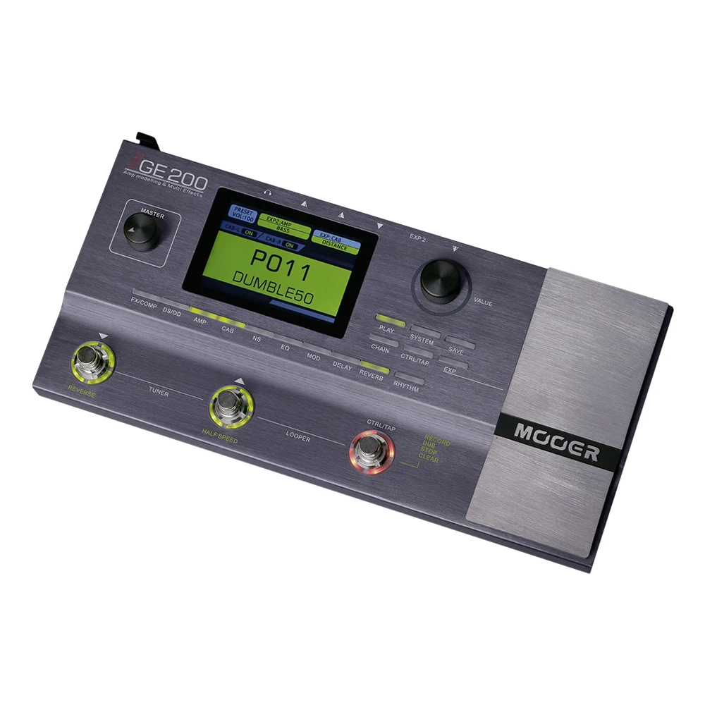

MOOER GE200 Amp Modelling & Multi Effects Pedal 55 Amplifier Models 26 Speaker Cab Models 70 Effects 52s Looper 40 Drum Patterns