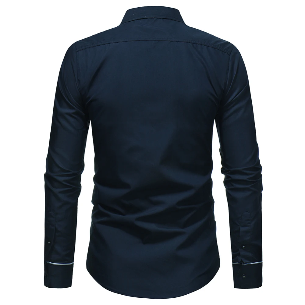 Sanwood/мода отложным воротником линии декора с длинным рукавом тонкие дышащие Повседневное Бизнес Для мужчин рубашка Топ