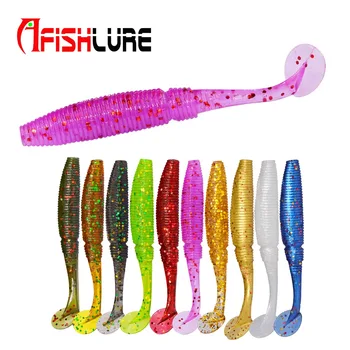 

15pcs/lot Afishlure Paddle Tail soft lure 50mm 1g T Tail Fishy Smell Worms Lure Fishing Bass fishing Bait Plastic Maggot AR09