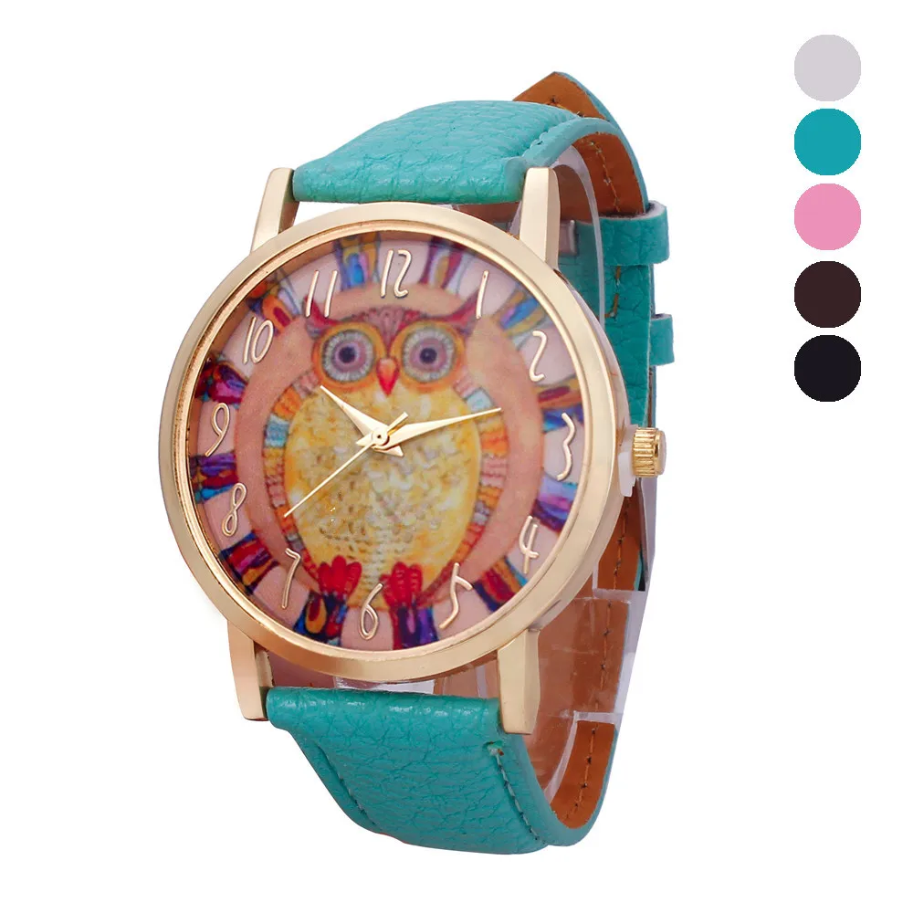 

relojes mujer 2017 Quartz watch Casual Fashion Leather watches Owl Pattern Leather Band Analog Vogue Business Sports Wristwatch