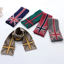 Детские шарфы зимние вязаные Флаг США Великобритания узор мальчики девочки шарфы длинные шарфы в полоску и шарфы мягкие брендовые модные