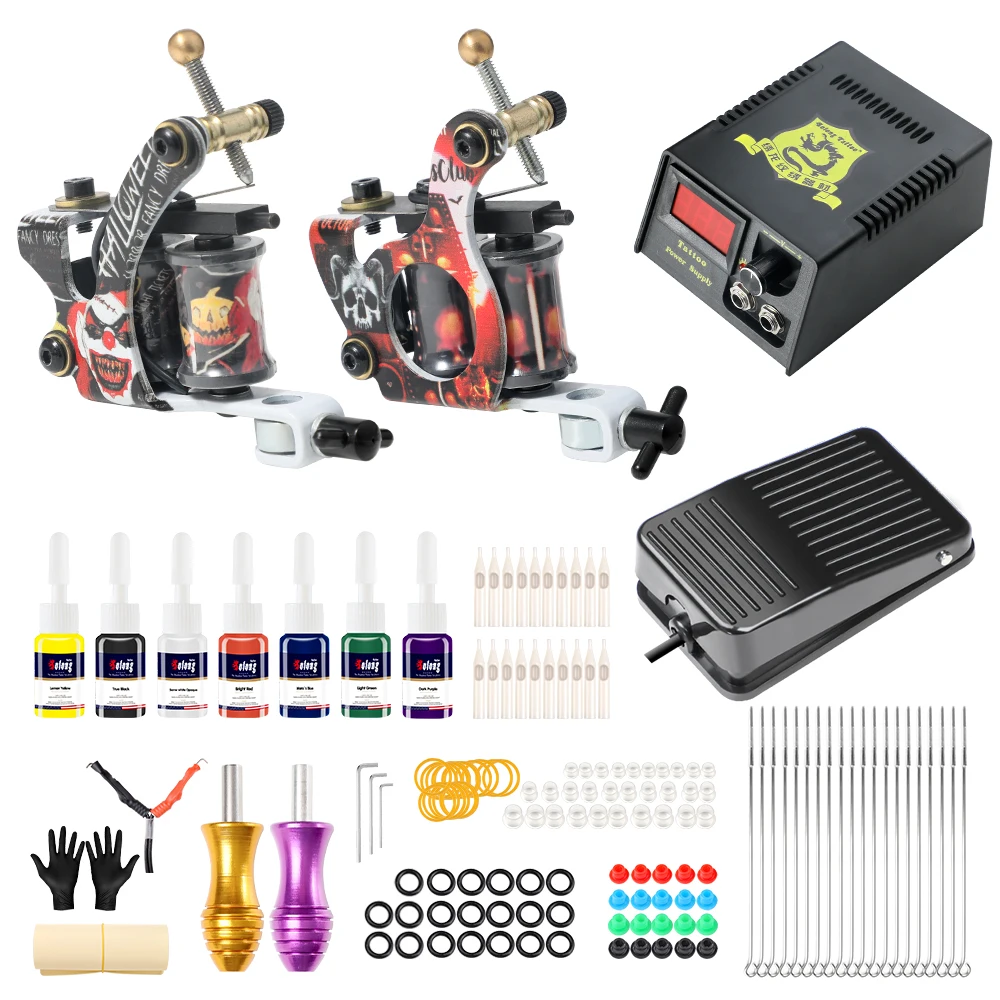 

Solong Tattoo 2018 Newest Beginner Two Coil Machine Kit For Liner and Shader Power Supply Grip Needles Tattoo Supply TK216