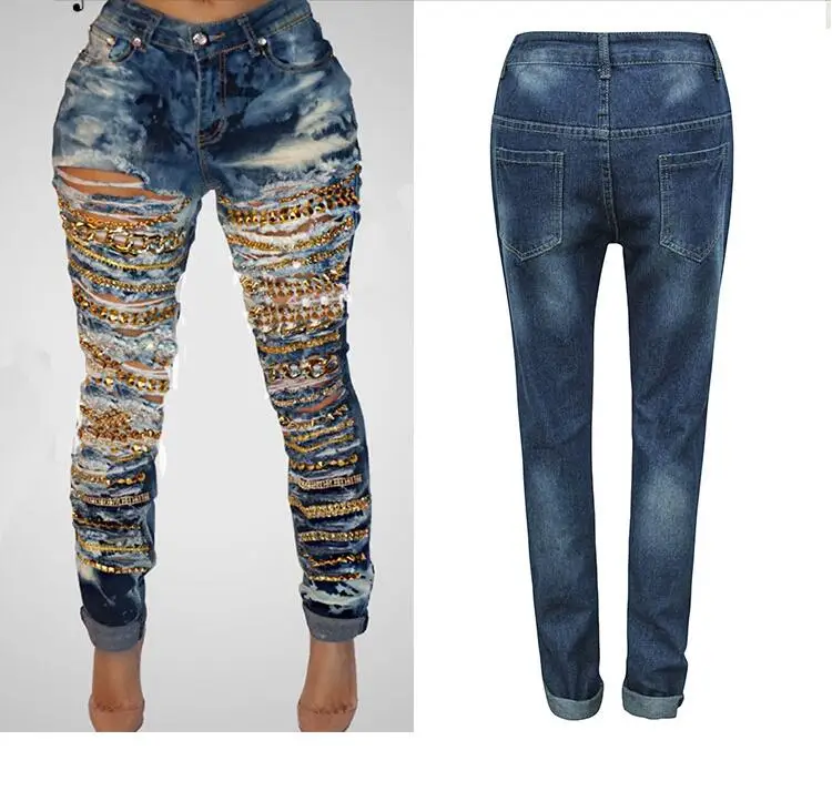 ripped jeans with chains