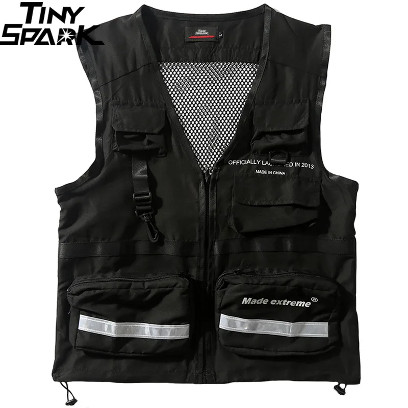 Hip Hop Jacket Vest Military Style Multi Pockets Men Vest Summer 2019 Harajuku Streetwear