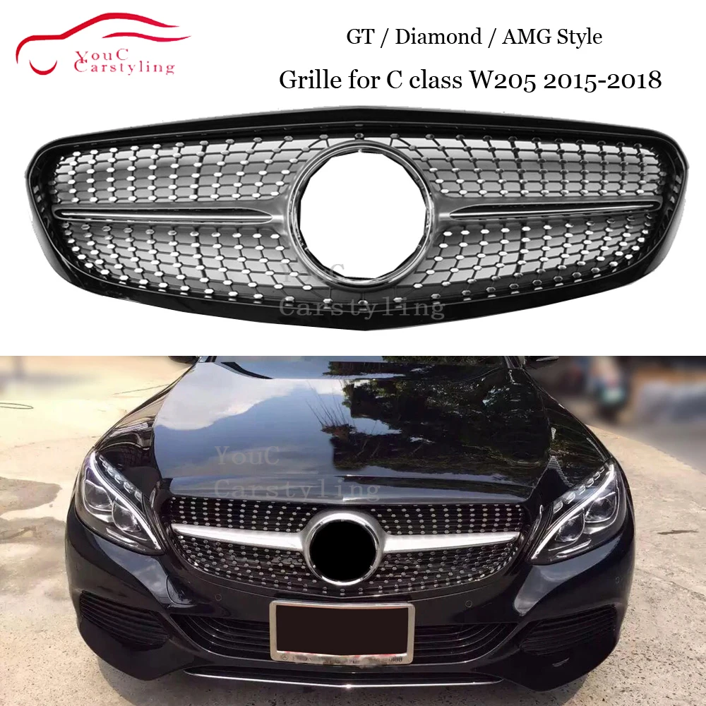 W205 Diamond/GT/AMG стиль автомобиля Передняя решетка сетки для Mercedes C 2015-2018 C180 C200 C250 C300 C350