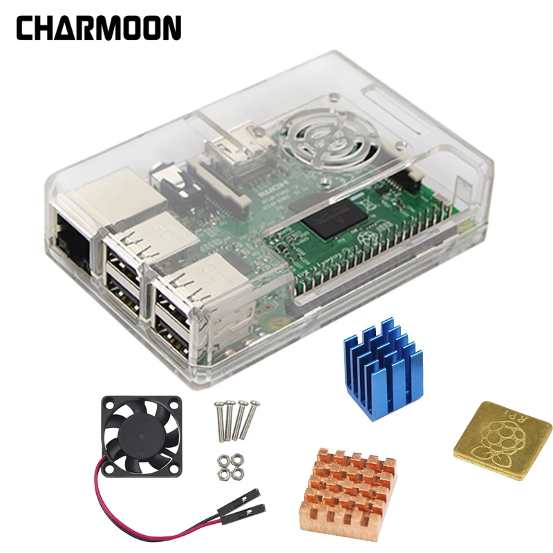 

ABS Protective Case Cover With Cooling Fan And Heat Sink 1 Aluminum + 2 Copper For Raspberry Pi 3 B+/3/2/ B+