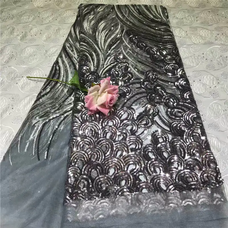 

YJ!French Sequins Lace Fabric 2019 High Quality African Lace Fabric Wedding French Tulle Lace For Dress ! P31928