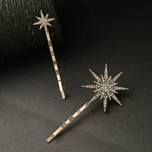 3D estrellas geométricas Luna de pelo de diamantes de imitación conjunto con rizador copo de nieve plata estrella horquillas mujeres Clip LATERAL pelo broches accesorios para el cabello
