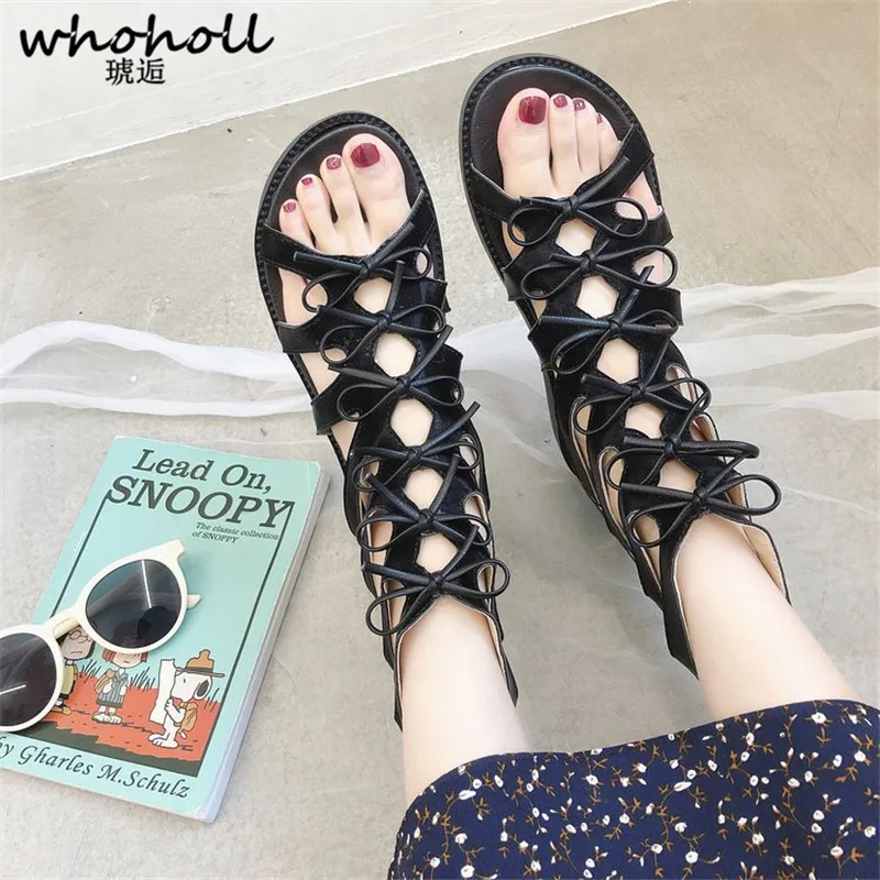 

WHOHOLL Rome Gladiator Sandals Women Flat Platform Shoes Sandals Open Toe Ankle Boots Shoes Plus Size 40 Summer Women Shoes