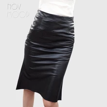 Пикантные женские черные натуральная кожа настоящая овчина русалка юбка оборками подол тонкий рыбы юбки с завязками faldas mujer etek jupe LT2408