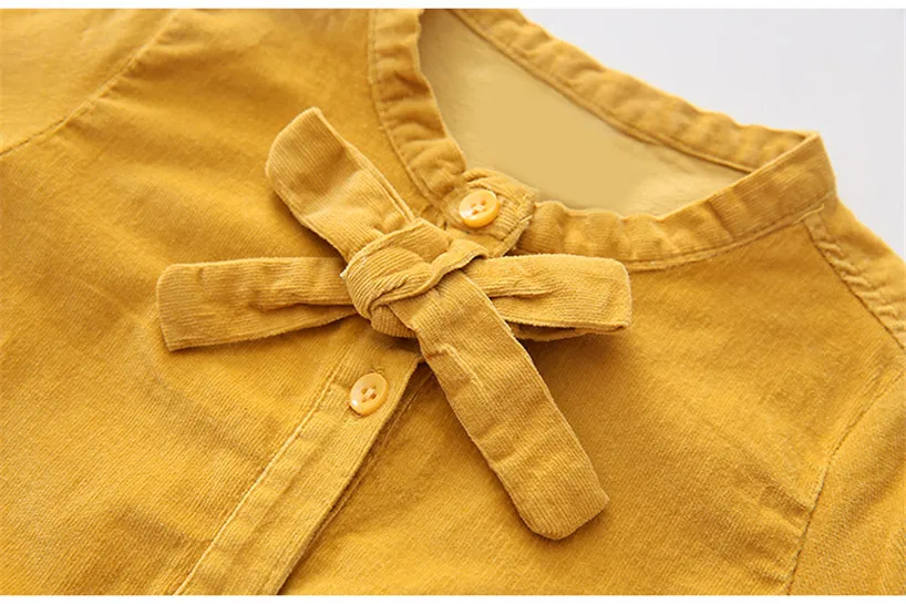 Теплая уютная Вельветовая Блузка для девочек Осенняя Милая дизайнерская рубашка с бантом детская хлопковая блузка топы для маленьких девочек, детские Блузы