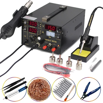 

YIHUA 853D 1A BGA Rework Station 3 in 1 SMD Soldering Iron Stations With DC Power Supply Hot Air Gun Rework Station Soldering