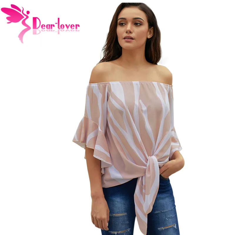 

Dear Lover Autumn Blouse Shirt Women Off The Shoulder Vertical Half Sleeve Stripes Tops Blusas Femme Sexy Plus Size XXL LC251051