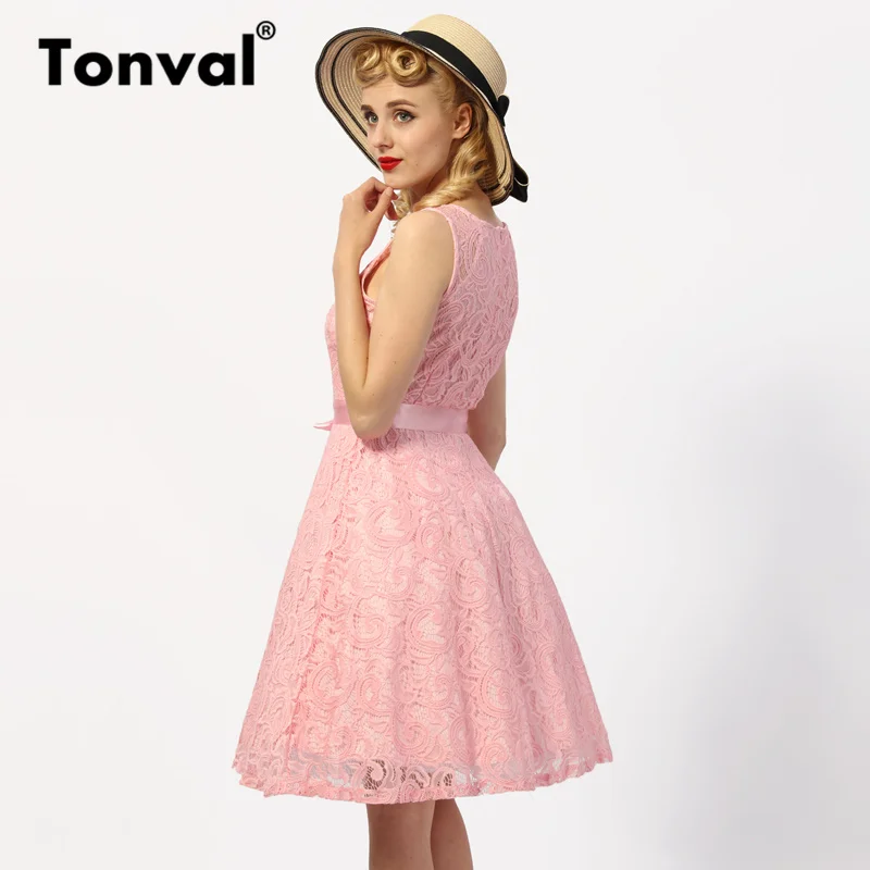 Tonval Plus Size 3XL Floral Lace Vintage Summer Dress Women White Retro Tunic Dresses A Line Party Elegant Dress