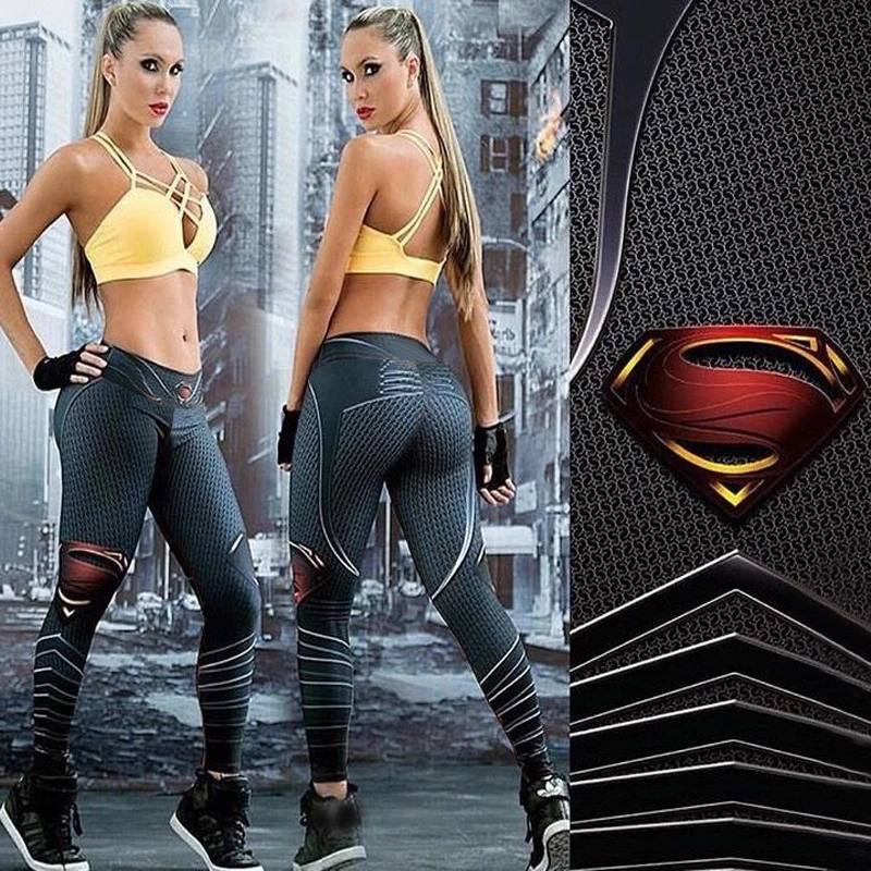 Superman Printed Sport Leggings Running Women Yoga Pants Stretched Gym