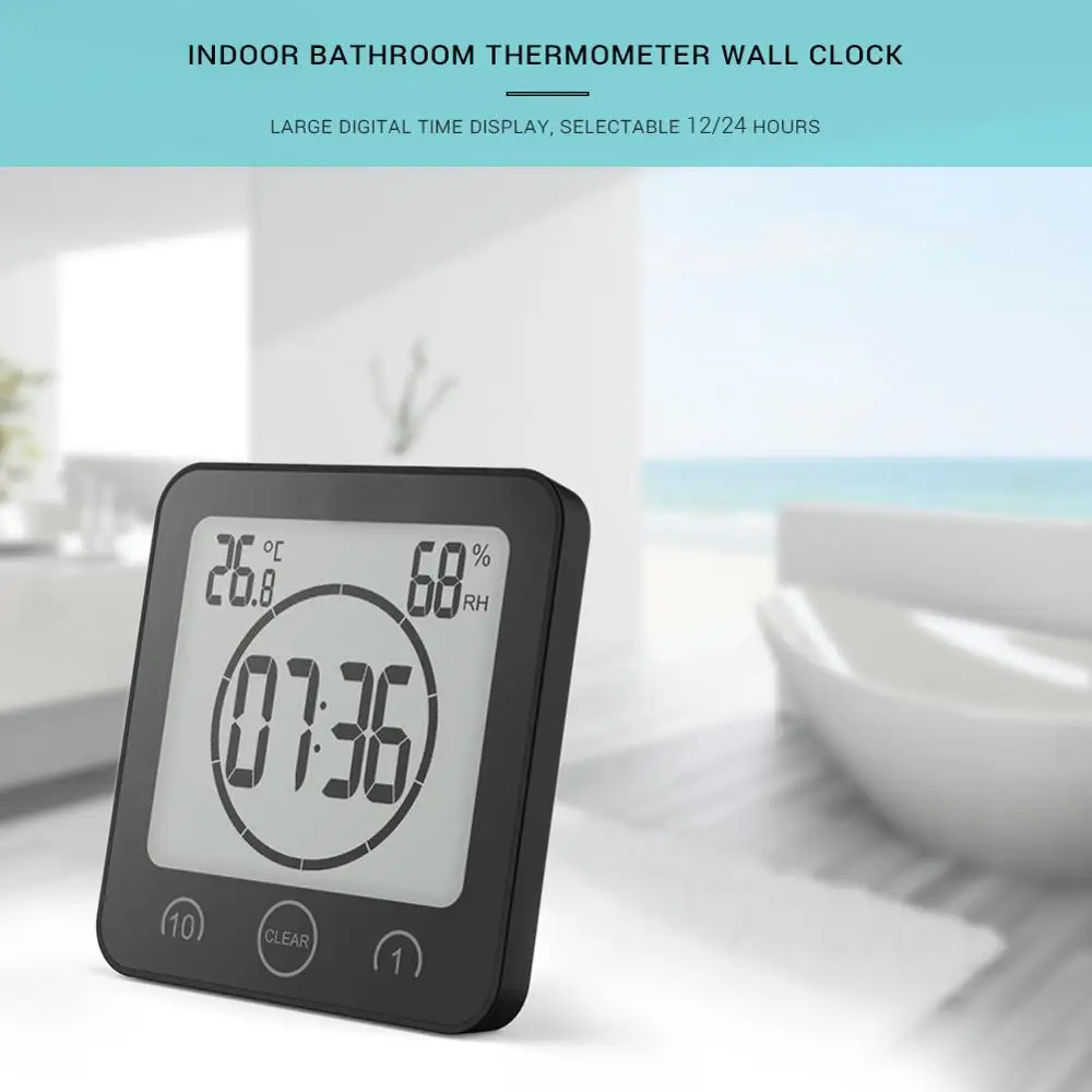 

Digital Wall Clock Temperature Hygrometer Clock Wall Mount Waterproof Living Room Bathroom Shower Clock
