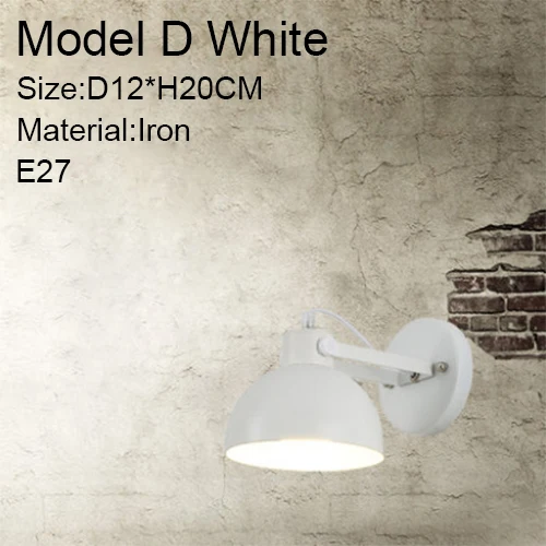 Скандинавские современные железные настенные лампы прикроватная лампа E27 лампа светодиодный креативный настенный светильник из дерева в стиле Макарон освещение в помещении - Цвет абажура: Model D White