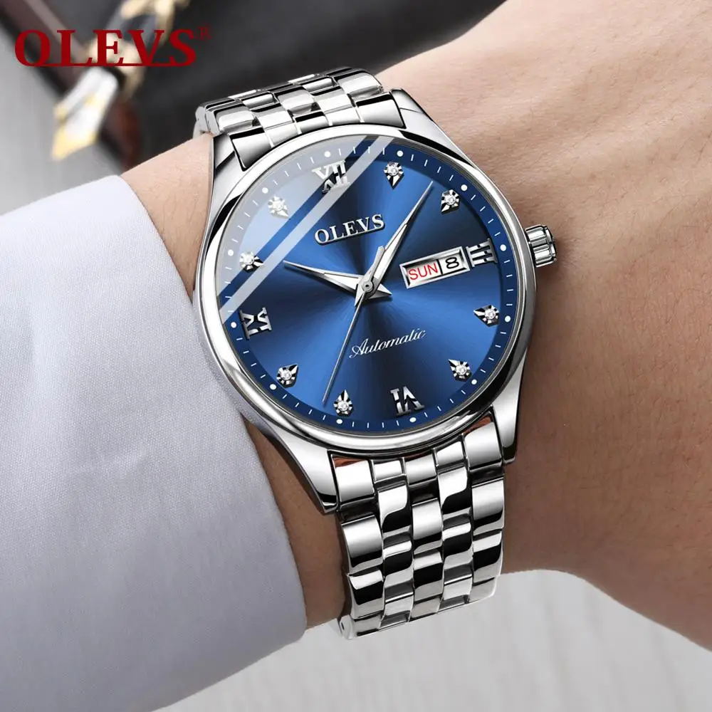 

OELVS Fashion Simple style Men's Automatic mechanical watch Luminous hands Automatic date Waterproof watch White/blue/black