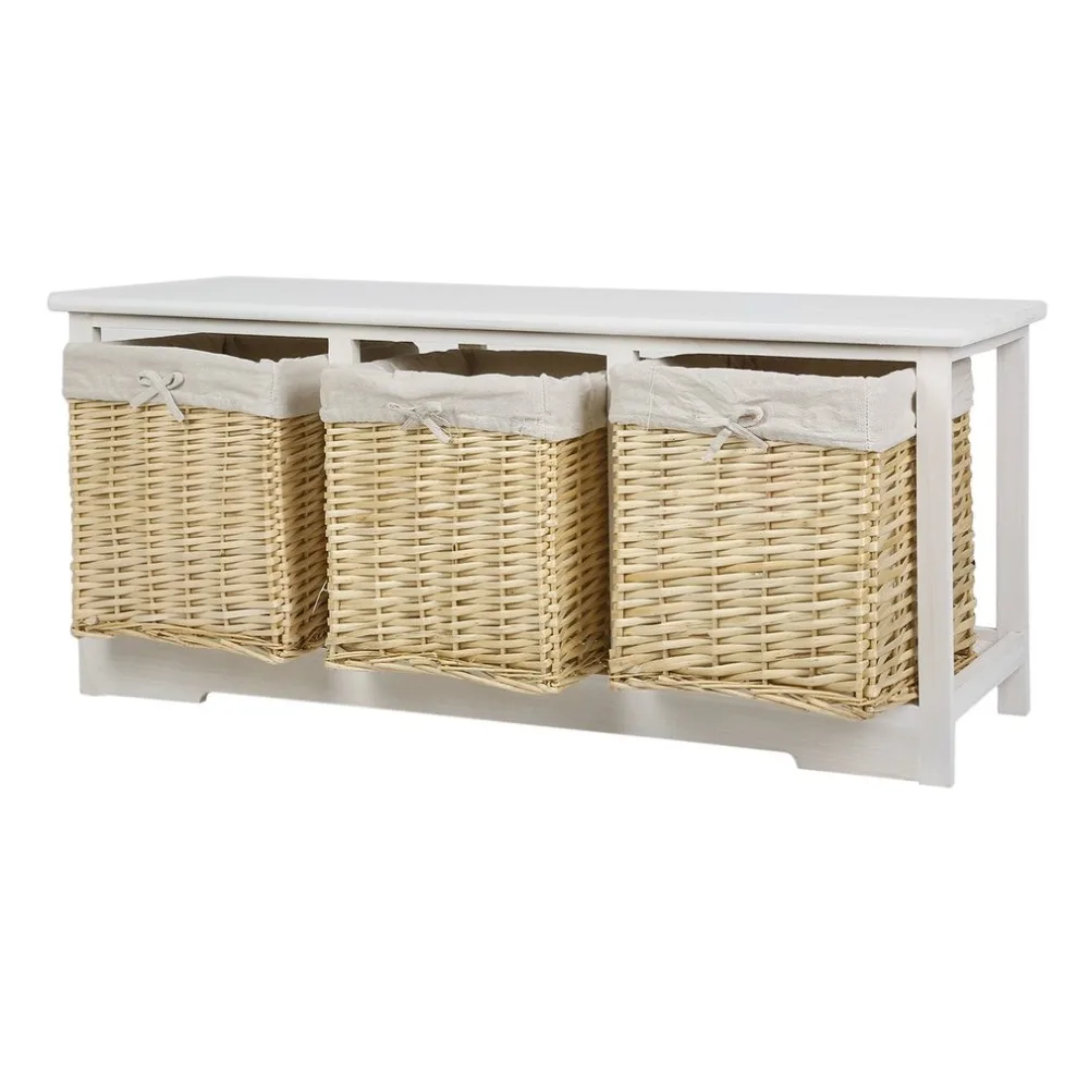 

Wooden Bedside Table Cabinet Shabby Chic 3 Drawer Wicker Storage Cabinet Bedroom Bench Bedroom Furniture Home Accessories