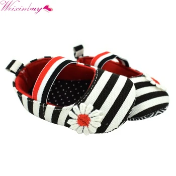 

New Infant Toddler Stripe Flower Crib Shoes Soft Sole Kid Girls Baby Shoes Prewalker 0-18M