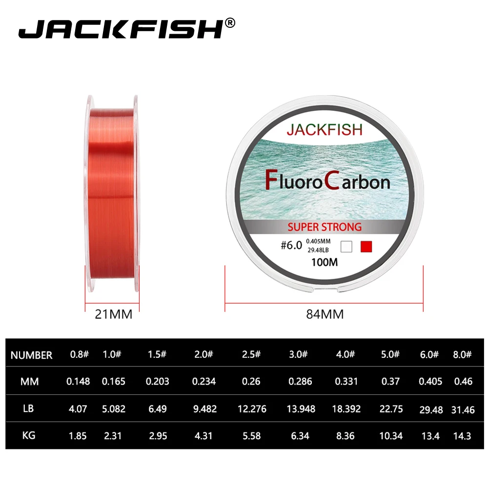 JACKFISH 100 M فلوريد خيط صنارة الصيد 5-30LB سوبر قوي العلامة التجارية زعيم خط واضح صنارة صيد السمك بذبابة الصيد الصناعية pesca