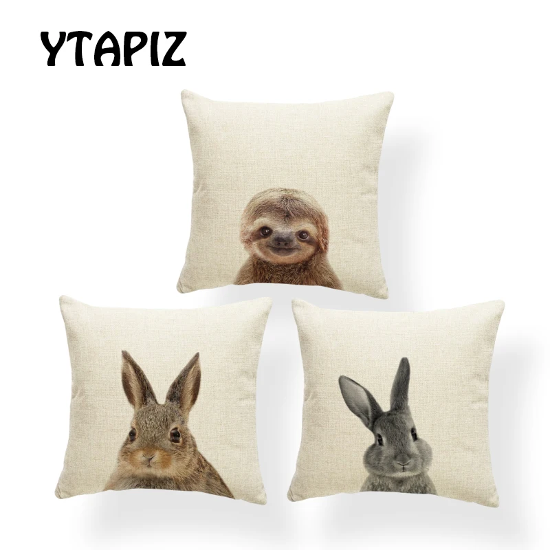 

Simple Animal Pillow Case Square 17x17 inches Polyester Brown Bear Dalmatian Raccoon Stay Cute Grey Decoration Cushion Covers