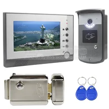 DIYSECUR Cerradura Eléctrica 7 pulgadas de Color de Vídeo Teléfono de La Puerta de Intercomunicación Visual Timbre Tarjeta de Clave De Lector RFID LED Cámara de Visión Nocturna