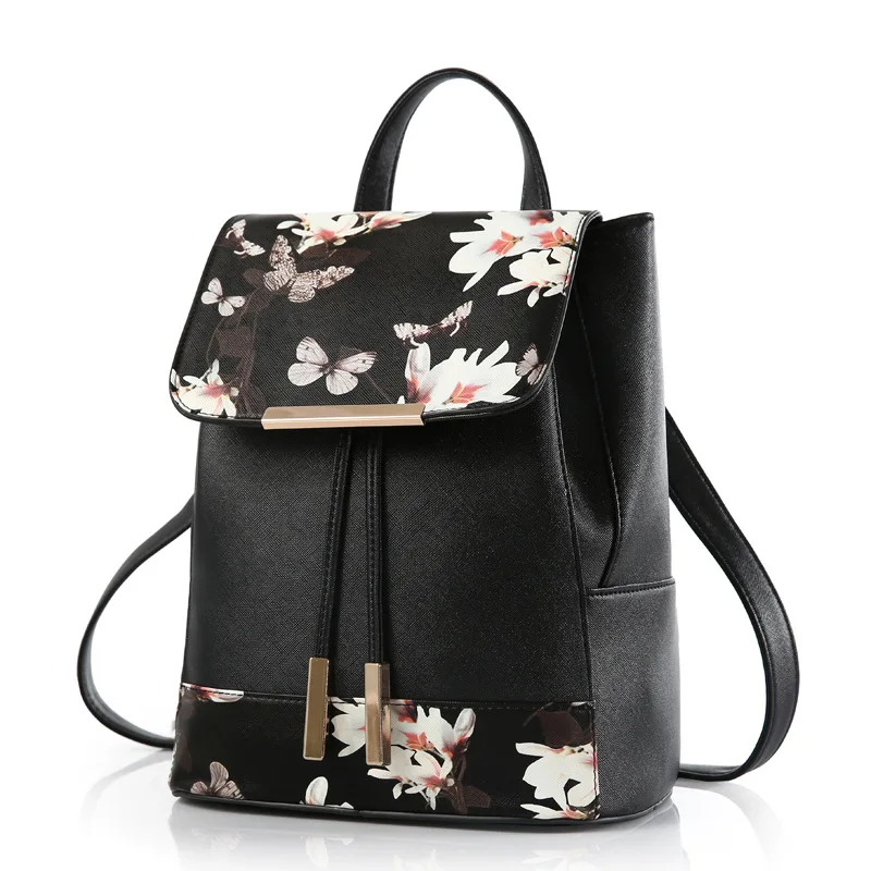 Women Travel Casual PU Leather Backpack Flower High Quality Female Girls Ladies School Backpacks Daypack Mochila