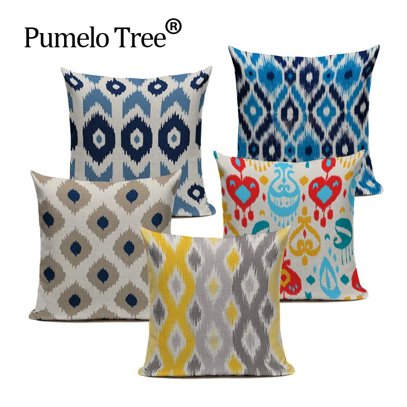 

Wholesales Linen Pillow Cover Cushion Cover Abstract Blue Grey Yellow Watercolor Geometric Home Decorative Pillow Case 45x45cm