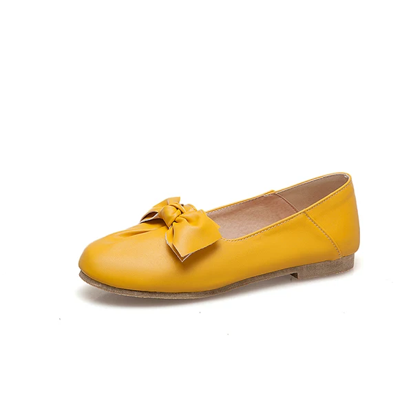 Женская обувь на плоской подошве; женские туфли на плоской платформе с бантом; женские мокасины без застежки; женская обувь из искусственной кожи; zapatos de mujer - Цвет: yellow