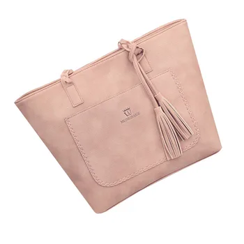 

Women Fashion Faux Leather Shoulder Bag Daily Shopping Handbag Tassels Tote