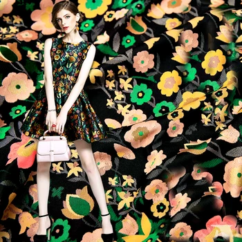 

HLQON new arrival gold line yarn dyed brocade jacquard green flower fabric for dress women clothing tissue patchwork 145cm width