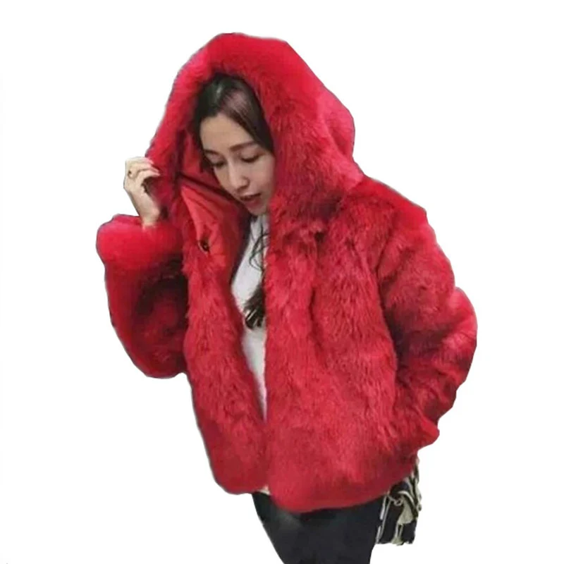 Зимняя женская шуба из искусственного лисьего меха с капюшоном, утепленная куртка из искусственного меха, женская верхняя одежда из искусственного меха, толстое пальто LJLS080