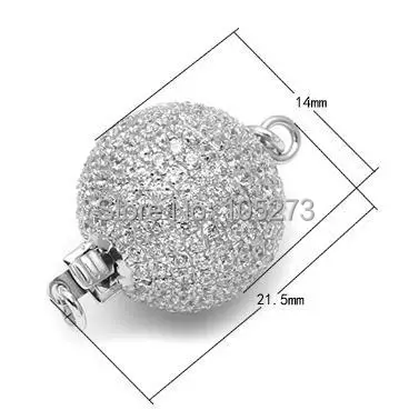 

Round with zirconium 925 silver clasp, 14 mm DIY high-grade natural pearl crystal necklace, bracelet clasp. - L56D