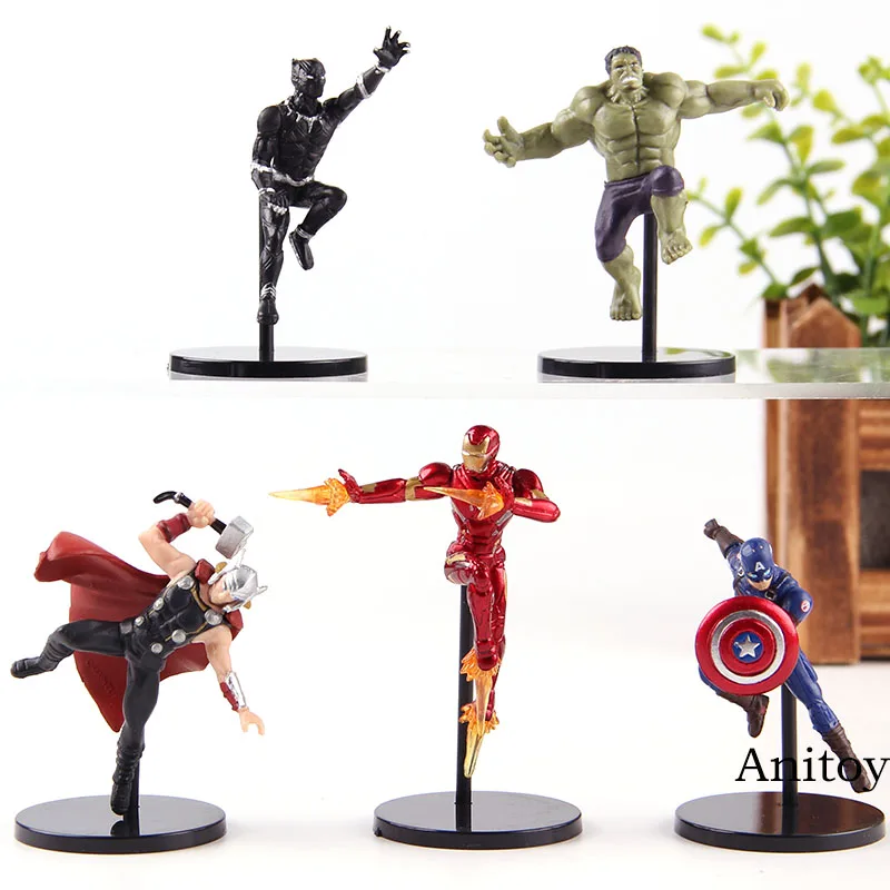 

PUTITTO Series Marvel Avengers Superhero Action Figure Toys Iron Man Hulk Captain America Thor Black Panther PVC Toy 5pcs/set