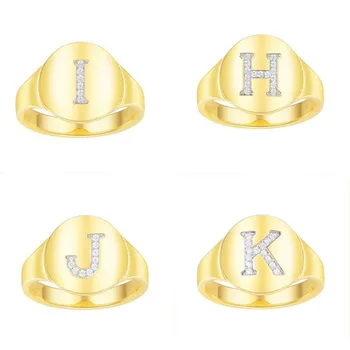 

SLJELY 925 Sterling Silver Fine Round Gold Color Initial Letter H I J K L Rings for Women Cubic Zirconia Alphabet Ring Jewelry