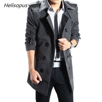 

Helisopus Men's Autumn Winter Fashion Coat Turn-down Collar Long Double Breasted Trench Coat Men's Jacket Large Size