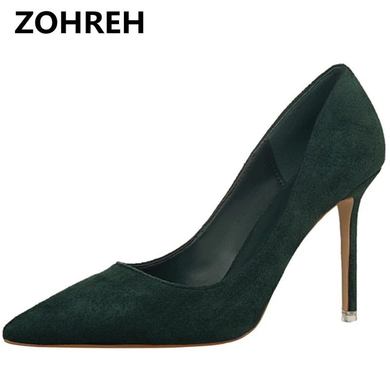 

ZOHREH 2018 Pointed Toe Women Pumps Elegant Women Pumps High Heels Suede Leather Office Lady Shoes Thin Heel Party Shoes Women