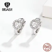 BISAER, простые серьги, 925 пробы, серебро, кубический циркон, круглая форма, серьги-гвоздики для женщин, свадебные ювелирные изделия ECE665