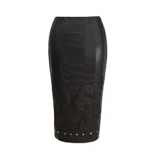 Black Leather Skirt New Ladies Button Knee Length Party Bodycon Leather Skirt