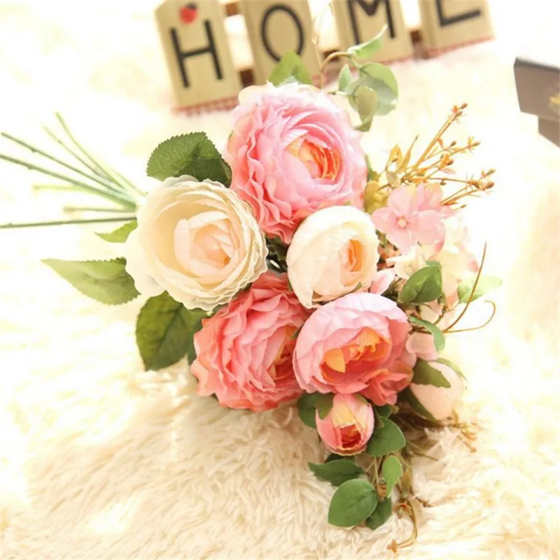 Beautiful Pink Fake Flower Bouquet For Wedding Home Table Decoration