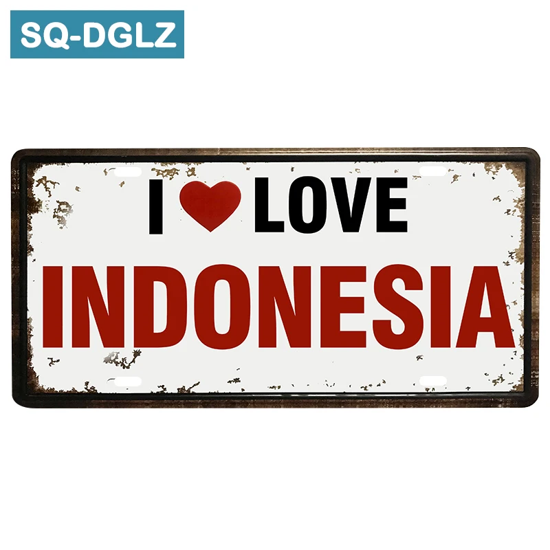 

[SQ-DGLZ]Exclusive I Love INDONESIA License Plate Bar Wall Decor Tin Sign Vintage Metal Sign Home Decor Painting Plaques Poster