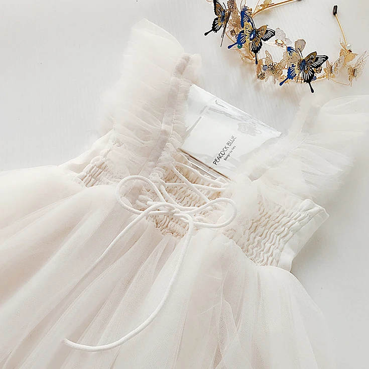 

6414 Ruffles Ribbons Princess Tutu Baby Girls Dresses Summer Wedding Party Kids Dresses For Girls Wholesale baby girl clothes 6P