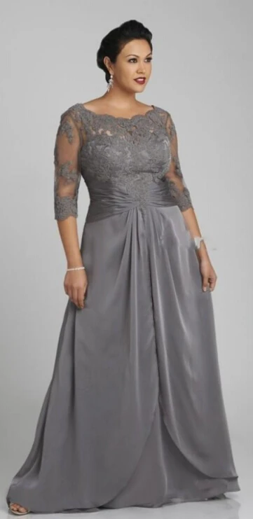 Long Mother Of The Bride Dresses Floor Length Silver Plus Size