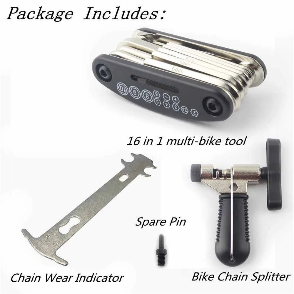 16 in 1 Bike Repair Tool Outdoor Multi-functional Tools Bicycle Chain Splitter Cutter Breaker Chain Wear Indicator Checker02