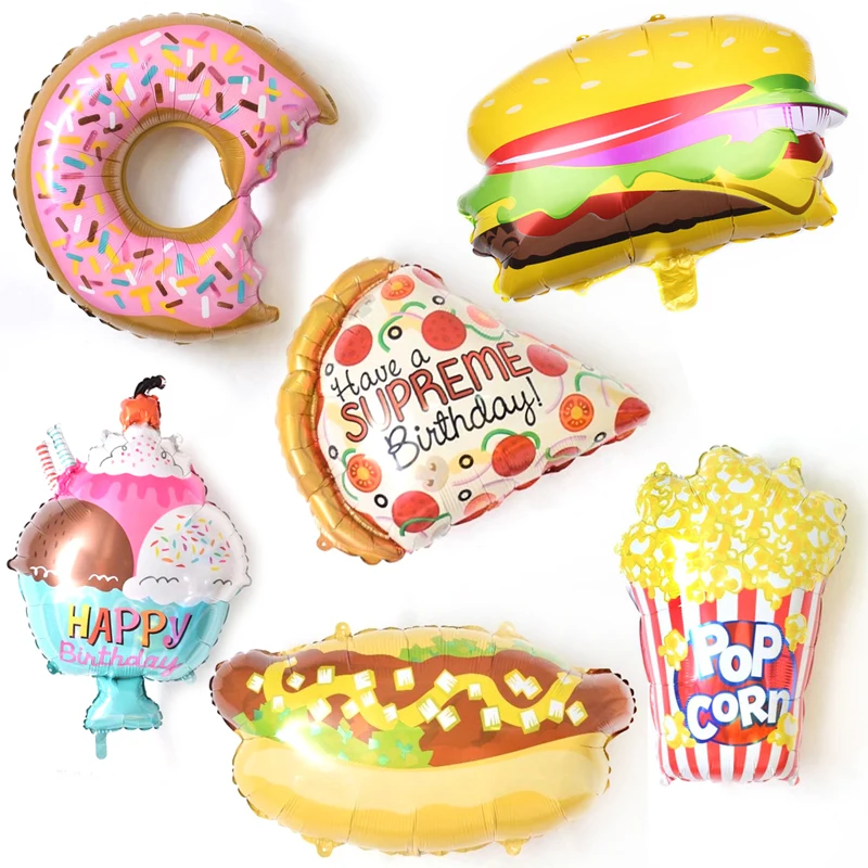 

1pcs Happy Birthday Balloon Donuts Popcorn/pizza/ice Crame Birthday Party Balloon Sprinkle Doughnut Foil Mylar Balloon
