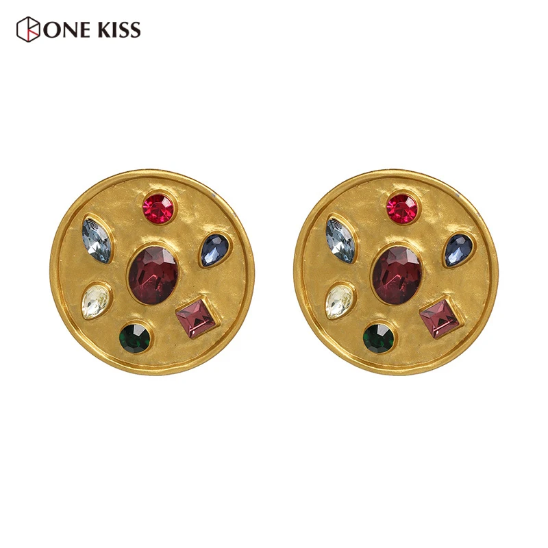 

Fashion 2018 ZA Round Gold Stud Earring for Women Bohemian Colorful Crystal Metal Coin Statement Earrings Party Gifts Jewelry
