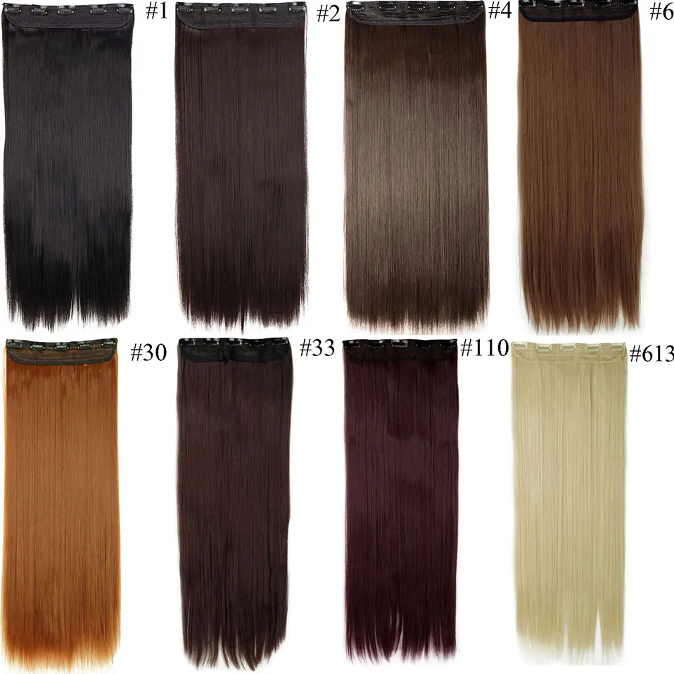 SNOILITE 23-26inch Long Straight Women Clip in one piece Hair Extensions synthetic Black Brown clip ins fake hair piece