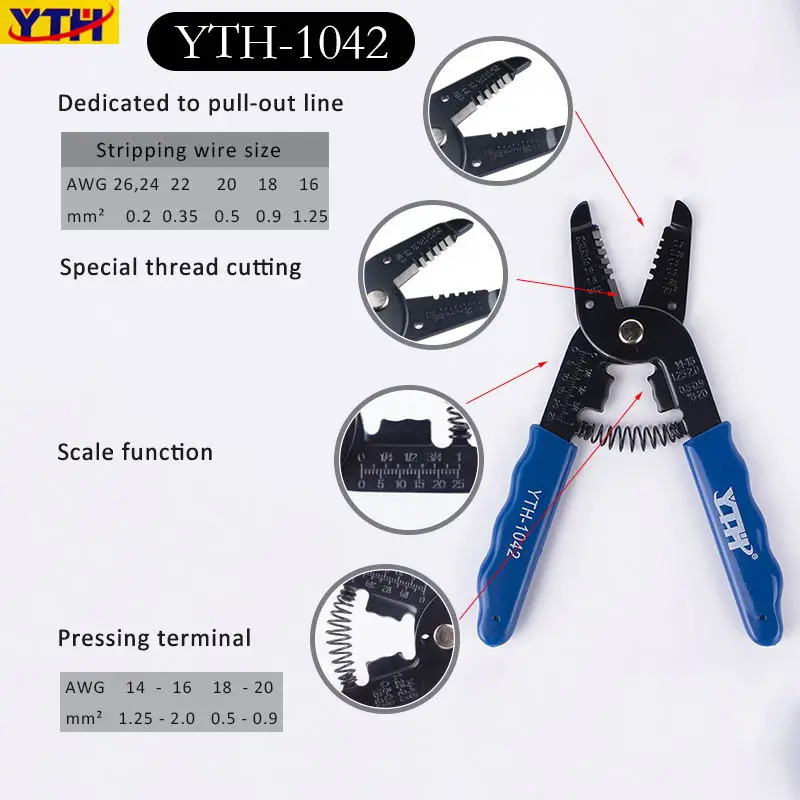 YTH инструмент для зачистки проводов, инструмент для снятия изоляции кабеля для электрика, боковой резак, кусачки, ручные инструменты - Цвет: YTH-1042